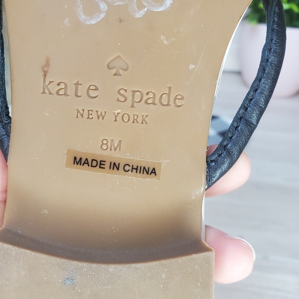 Kate Spade Black White Checkered Leather Thong Sandals Bow Size 8 - Picture 4 of 5